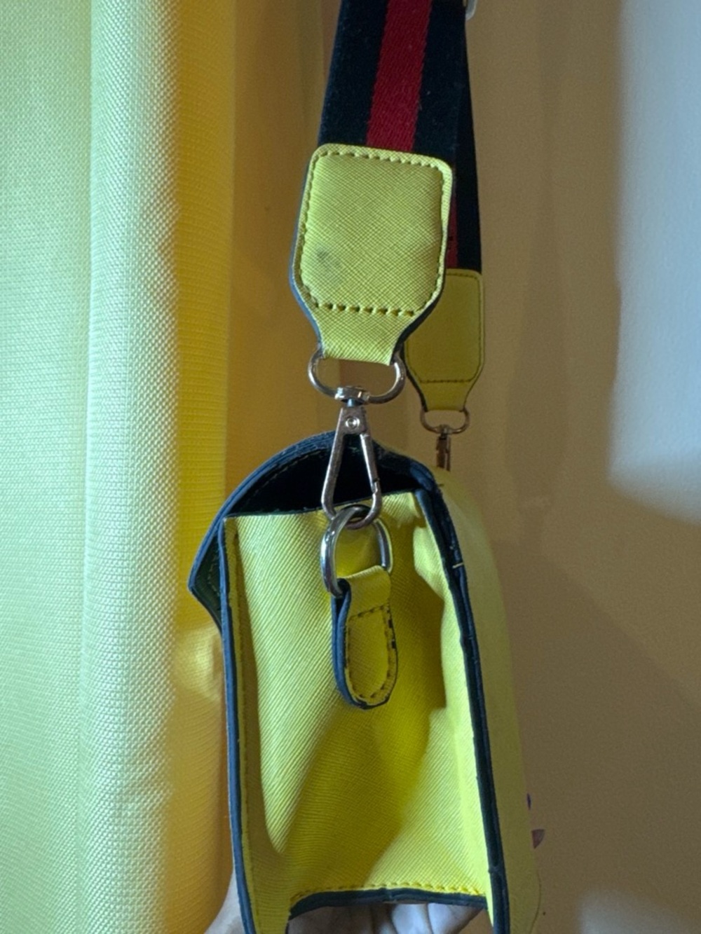 Yellow Graphic Crossbody Bag with Striped Strap - Picture 3 of 4